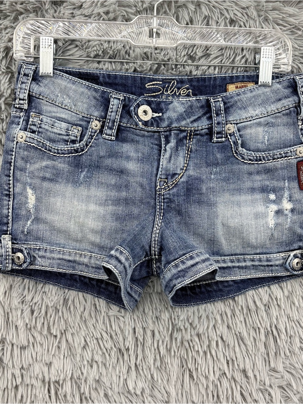 Silver Jeans Shorts Womens 26 Marti Distressed Medium Wash Y2K Mid Rise - Picture 7 of 13
